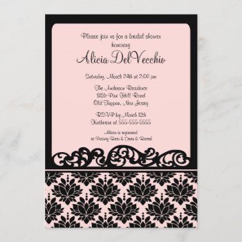 Pink & Black Damask Bridal Shower Invitation by celebrateitinvites at Zazzle