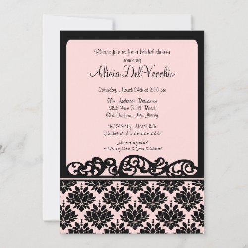 Pink &amp; Black Damask Bridal Shower Invitation