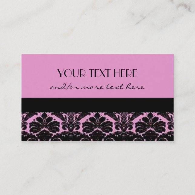 Pink&Black Damask Business Card (Front)