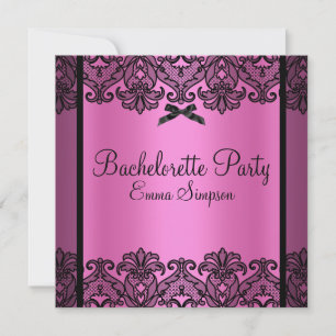 Pink & Black Damask Lace Bachelorette Invite