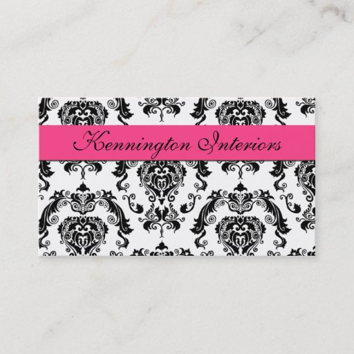 Customizable Pink Black Damask Lace Business Cards