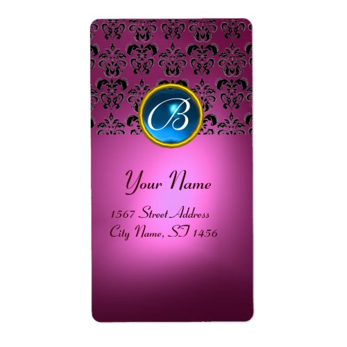 PINK BLACK DAMASK MONOGRAM blue sapphire turquase Label