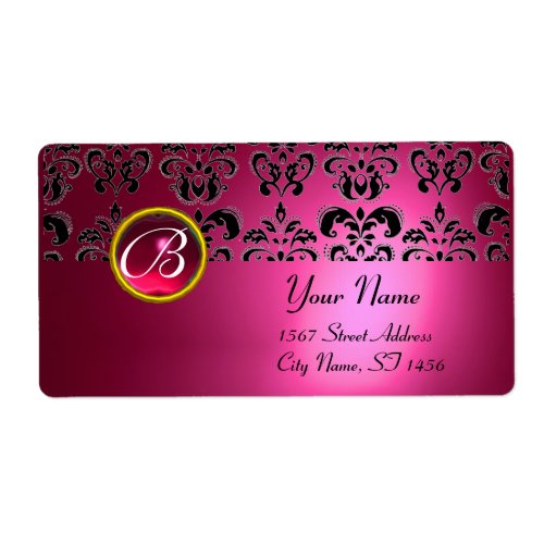 PINK BLACK DAMASK MONOGRAM RED RUBY LABEL