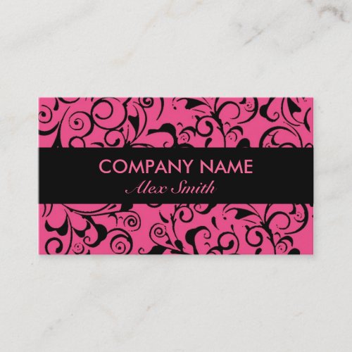 Pink black damask pattern custom business cards