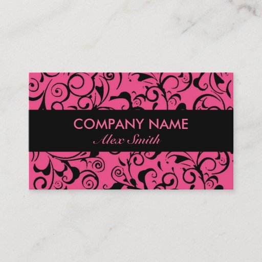 Customizable Pink black damask pattern custom business cards