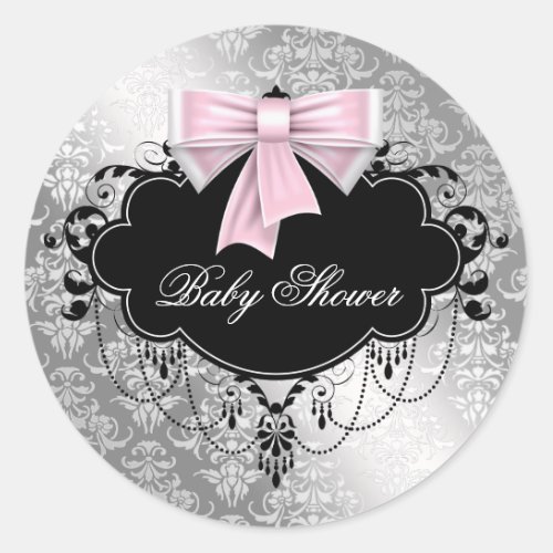 Pink Black Damask Pink Black Baby Shower Sticker