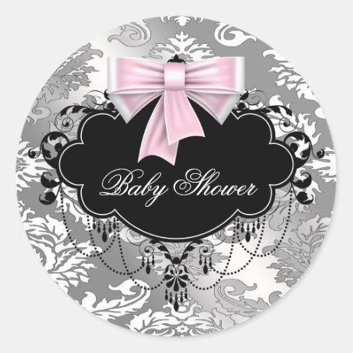 Pink Black Damask Pink Black Baby Shower Sticker