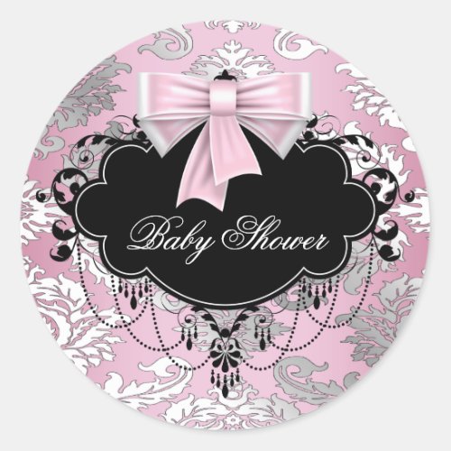 Pink Black Damask Pink Black Baby Shower Sticker