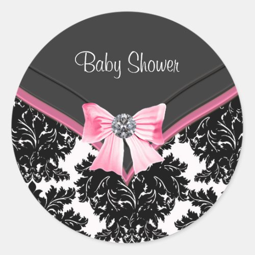 Pink Black Damask Pink Black Baby Shower Sticker