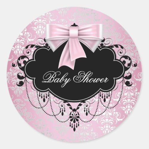 Pink Black Damask Pink Black Baby Shower Sticker