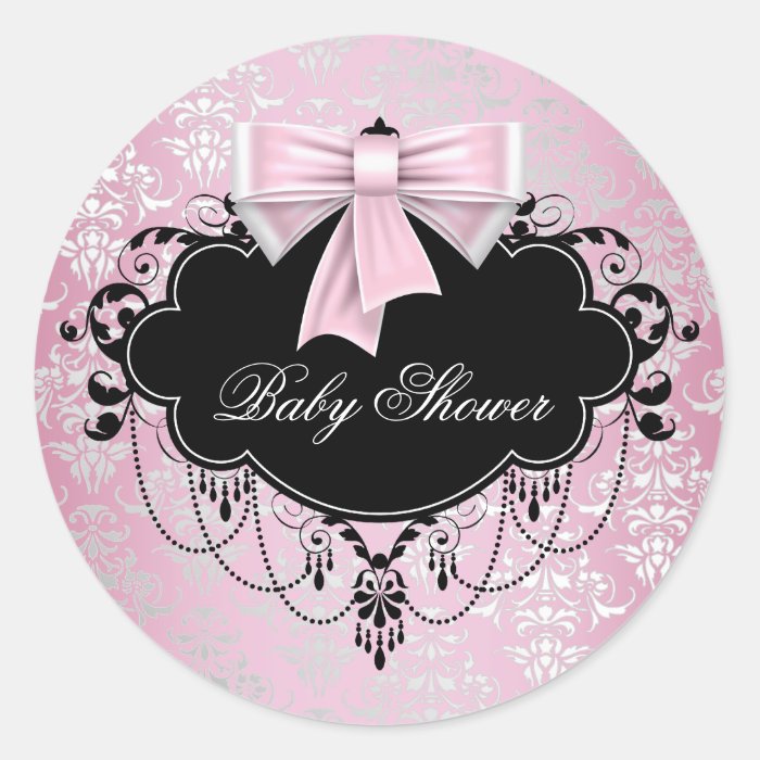 Pink Black Damask Pink Black Baby Shower Sticker