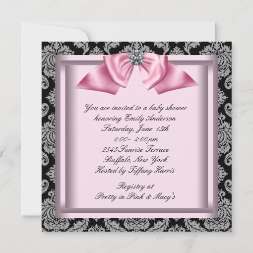 Pink Black Damask Princess Baby Girl Shower Invitation | Zazzle