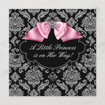 Pink Black Damask Princess Baby Girl Shower Invitation by BabyCentral at Zazzle