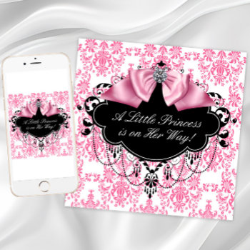 Pink Black Damask Princess Baby Shower Invitation by BabyCentral at Zazzle