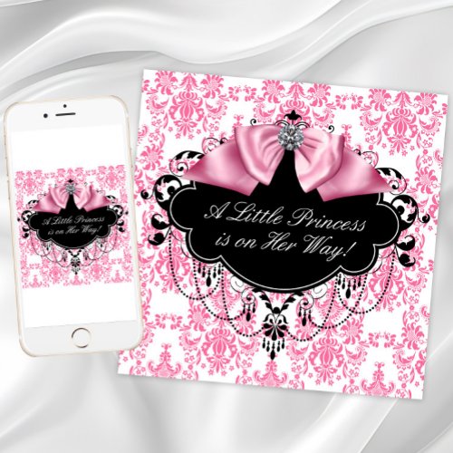 Pink Black Damask Princess Baby Shower Invitation