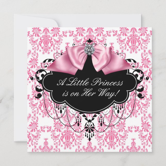 Pink Black Damask Princess Baby Shower Invitation (Front)