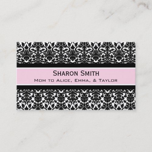 Pink Black Damask Retro Mom Calling Cards Business Card