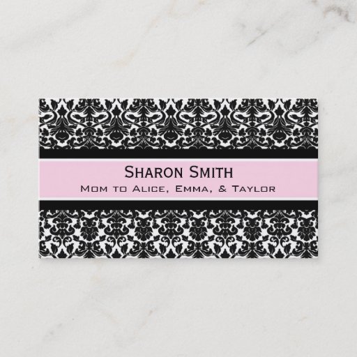 Customizable Pink Black Damask Retro Mom Calling Cards Business Card