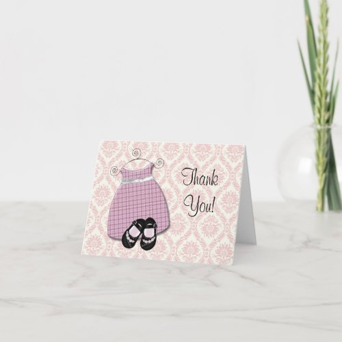 Pink Black Damask Shoes Baby Girl Thank You Cards