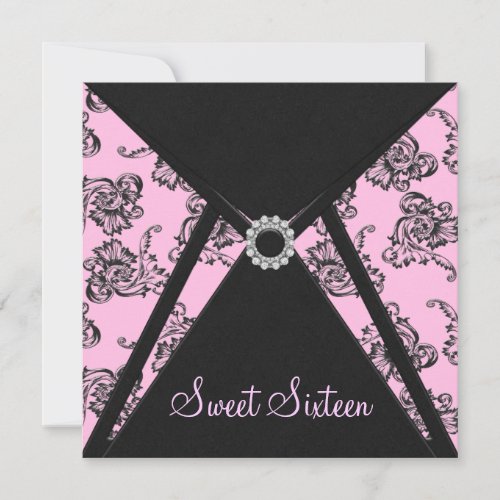 Pink Black Damask Sweet 16 Party Custom Invitations