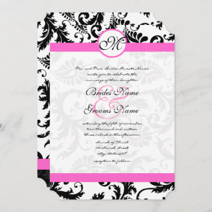 Pink & Black Damask Swirls Wedding Invitation