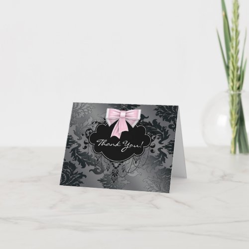 Pink Black Damask Thank You Cards