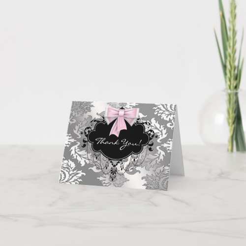 Pink Black Damask Thank You Cards