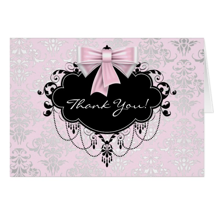 Pretty Pink Damask Thank You Card