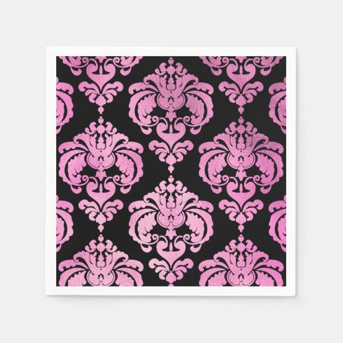 Pink  Black Damask Vintage Wedding Event Party Paper Napkins