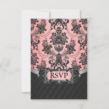 Pink Black Damask Wedding Rsvp Response Cards by natureprints at Zazzle