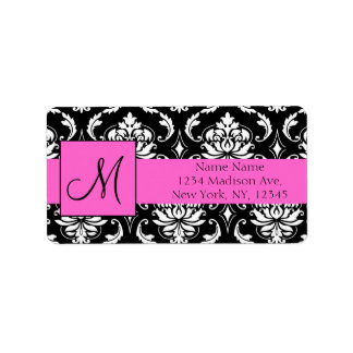 Pink Black Damask Wedding RSVP Return Address Label