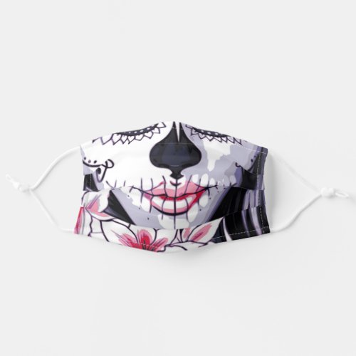 Pink Black Day of the Dead Halloween Floral Skull Adult Cloth Face Mask
