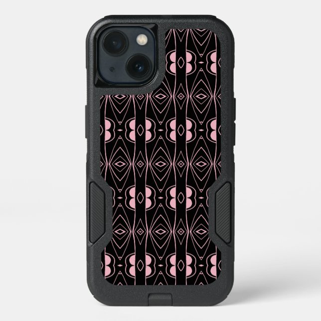 Pink & Black Deco Artwork Pattern Otterbox iPhone Case (Back)