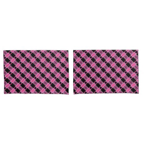 Pink Black Diagonal Pattern Pair of Pillowcases