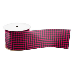 Pink Black Diamond Checker Pattern Satin Ribbon
