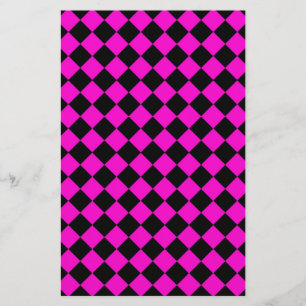 Pink Black Diamond Harlequin Checker Pattern Stationery