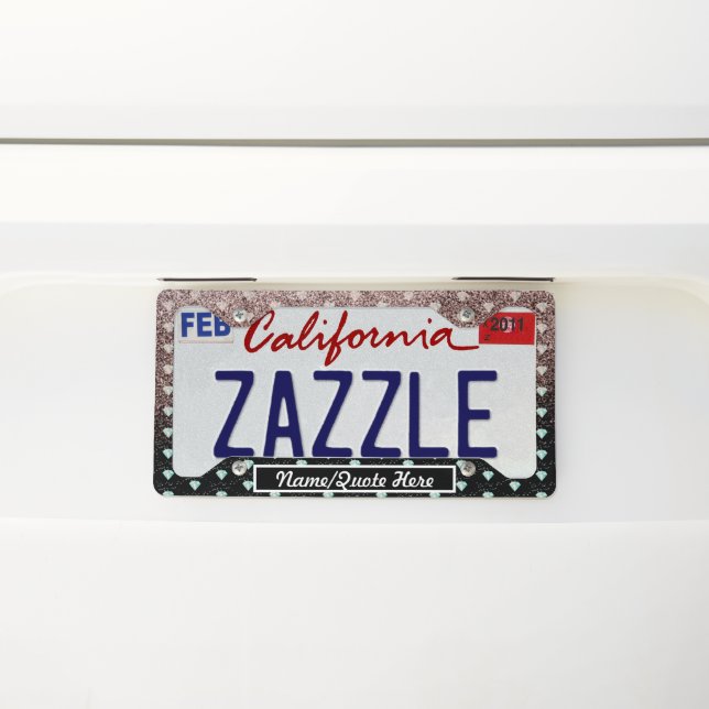 Pink Black Diamonds Glitter Girly  License Plate Frame (On Car)
