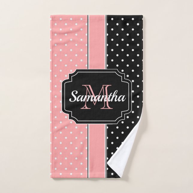 Pink & Black Dots Bath Towel Set (Hand Towel)