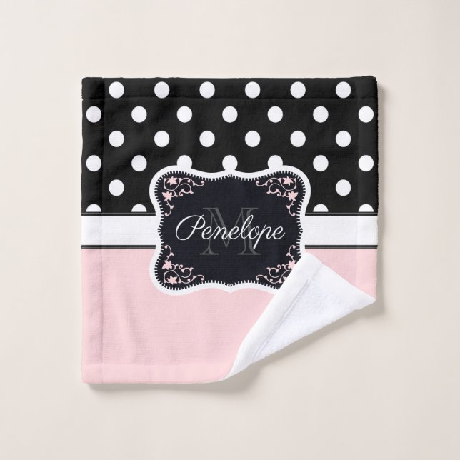 Pink & Black Dots Bath Towel Set (Wash Cloth)