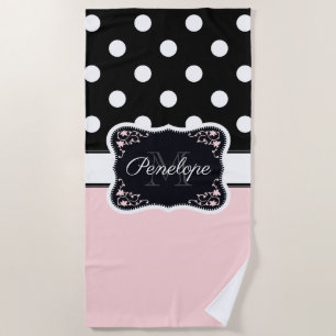 Pink & Black Dots Beach Towel