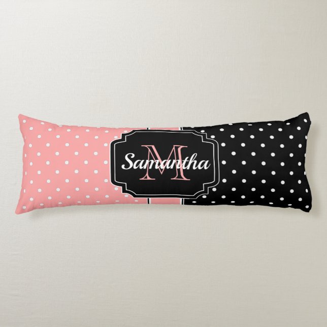 Pink & Black Dots Body Pillow (Front)