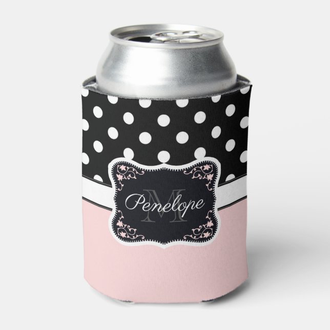 Pink & Black Dots Can Cooler (Can Front)