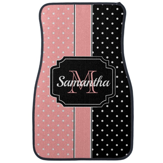 Pink & Black Dots Car Floor Mat (Front)