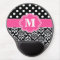 Pink Black Dots Damask Monogram Mousepad
