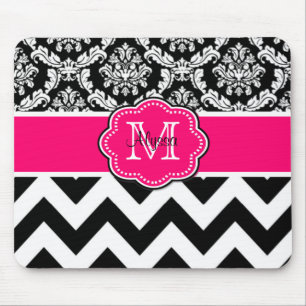 Pink Black Dots Damask Personalized Mousepad