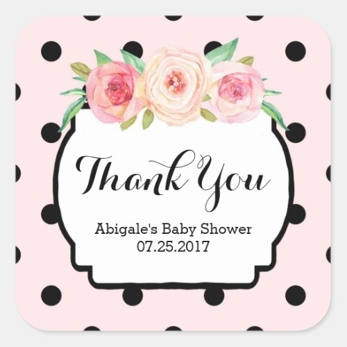 Pink Black Dots Floral Baby Shower Favor Tags