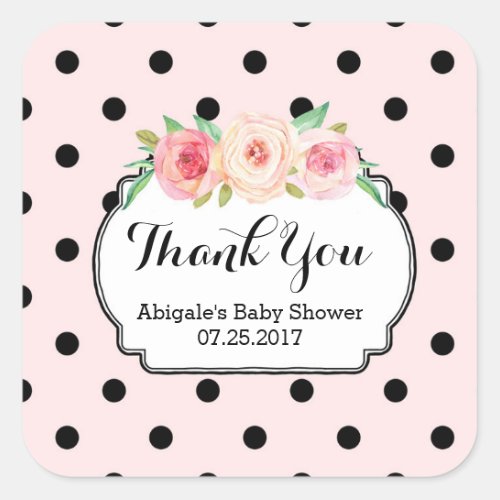 Pink Black  Dots Floral Baby Shower Favor Tags