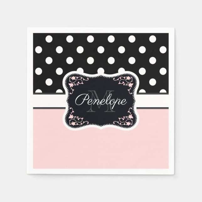 Pink & Black Dots Napkins (Front)