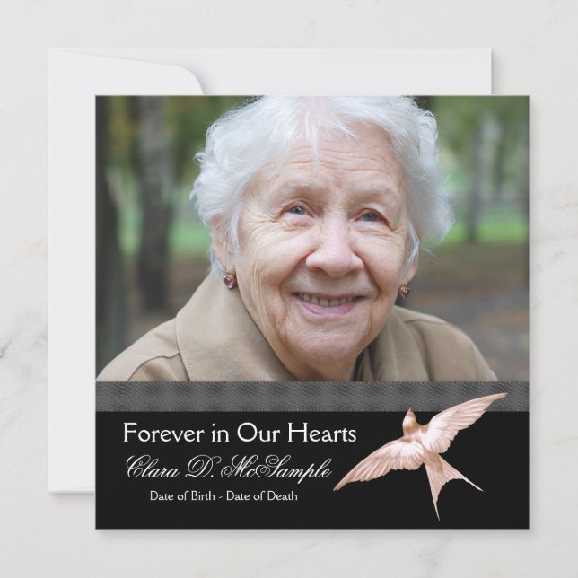 Pink Black Dove Womans Photo Funeral Announcements (Front)