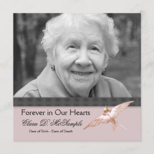 Pink Black Dove Womans Photo Funeral Announcements